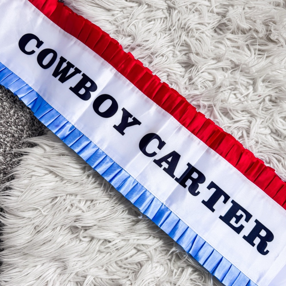 Cowboy Carter Red White & Blue Ruffled Rodeo Sash - Picture 3 of 5